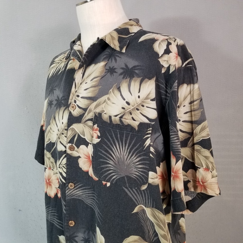 Boca classics shirt mens large gray Floral short sleeve silk Hawaiian Aloha Tiki - Picture 9 of 14